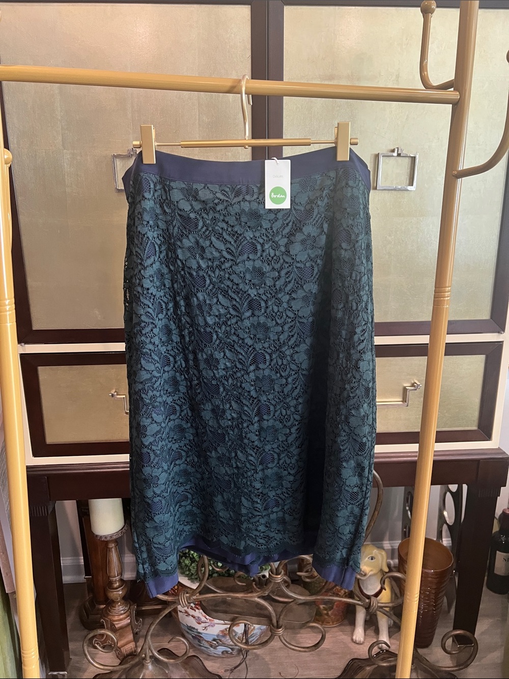 Boden Dark Teal Lace A-Line Skirt
